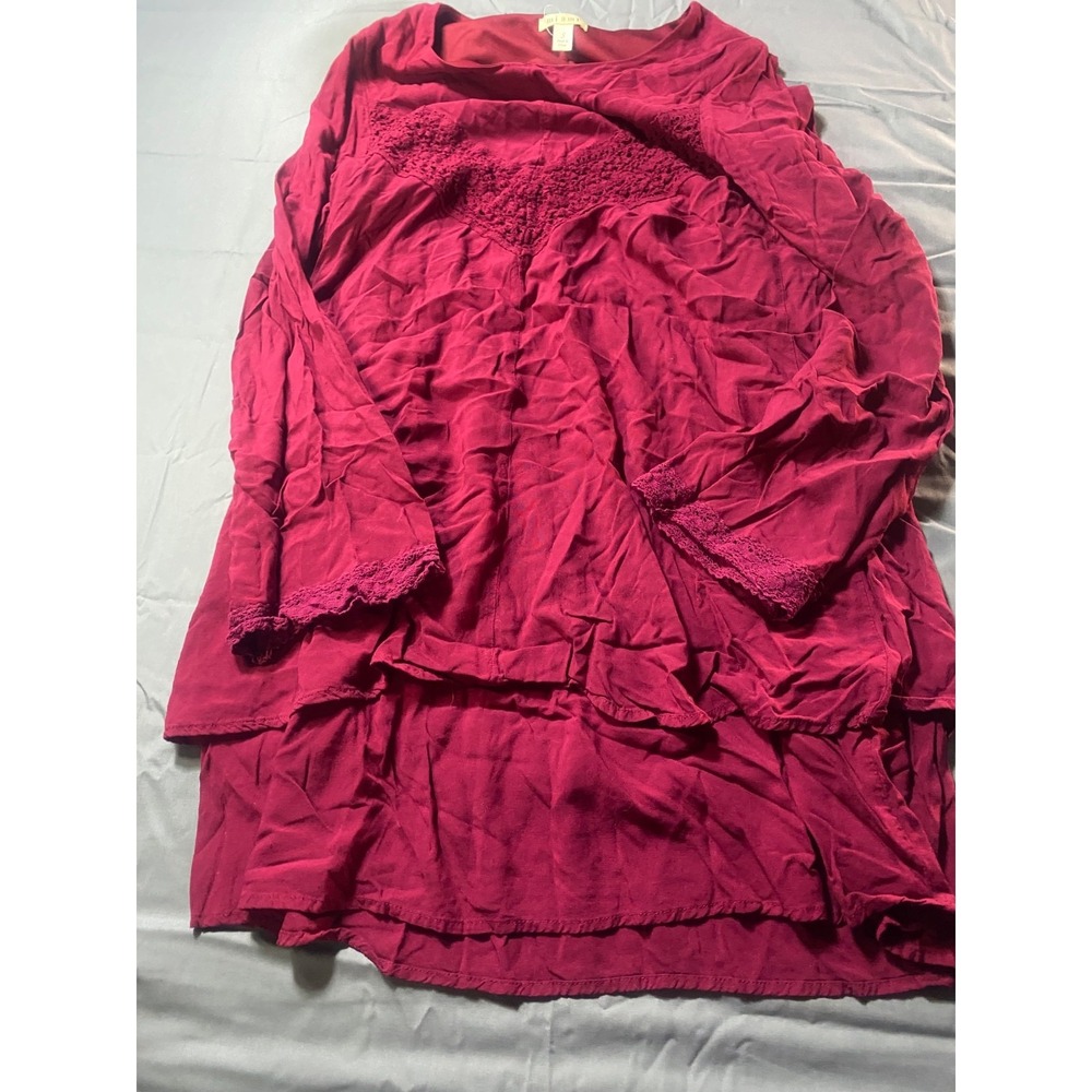 Miami Womens Small Burgundy Boho Crochet Long Sleeve Tunic Blouse Top - Picture 3 of 7
